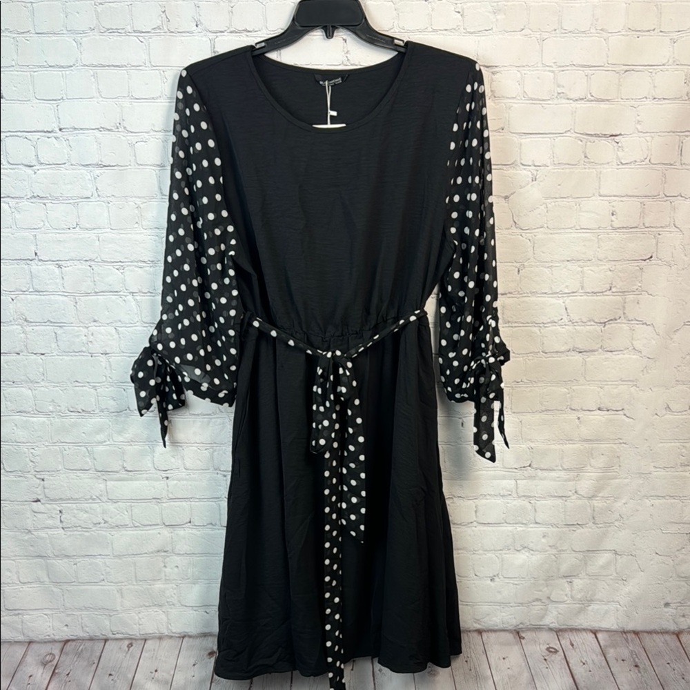 BloomChic Black A-Line Dress with Sheer  Sleeves - Picture 2 of 7